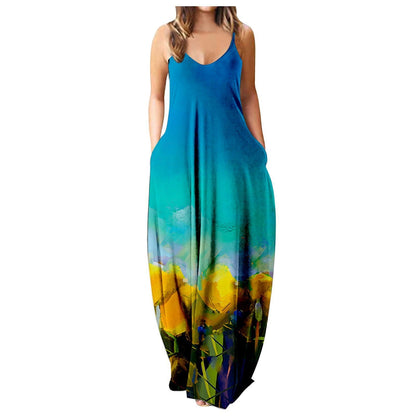 Vestido con tirantes frescos de verano, estampado digital estilo cara abstracta, elegante vestido de calle