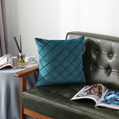 Taie d'oreiller en velours de couleur unie à carreaux, pour canapé, chevet, coussin en peluche courte
