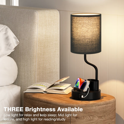 Set of 2 Bedside Lamps – USB-C+USB-A & Outlet, 3-Color Modern Nightstand Lights