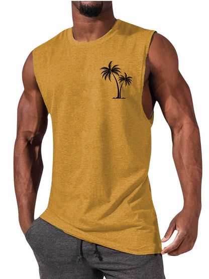Coconut Tree Embroidery Men’s Muscle Tank – Beach Fitness Vest | S–L
