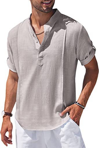 Henley Linen Men’s Beach Shirt – Short Sleeve Summer Top | S–XXL