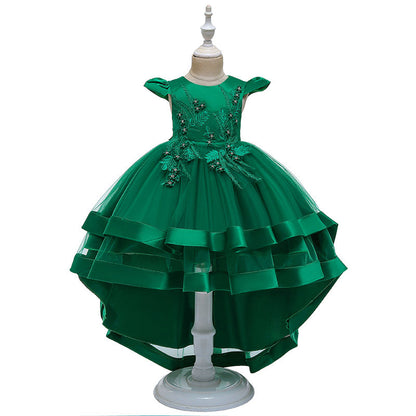 Robe de princesse pour fille, courte devant et longue derrière, costume de petite hôtesse pour fille fleur.