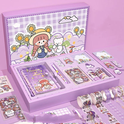 Set de caja de regalo de libro de cuentas manual, cuaderno con diseño de corazón de chica linda
