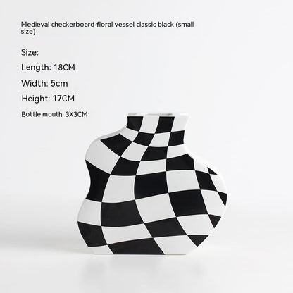 Ins Simple Chessboard Grid Ceramic Vase Living Room Bedroom Hydroponic Flower Vase Home Decoration Ornaments