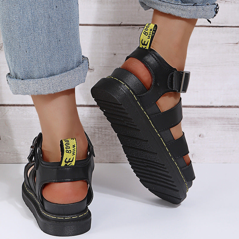 Buckle Sandals Flat Platformthick Shoes