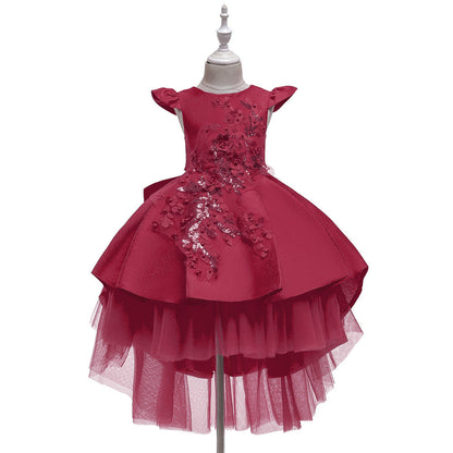Robe de princesse à manches courtes brodée pour spectacle de piano, costume de mariage, robe de demoiselle d'honneur