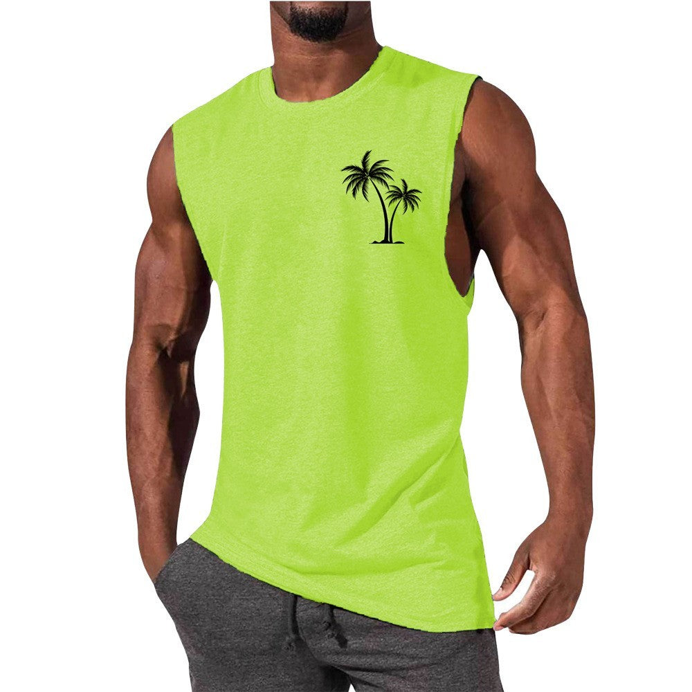 Coconut Tree Embroidery Men’s Muscle Tank – Beach Fitness Vest | S–L