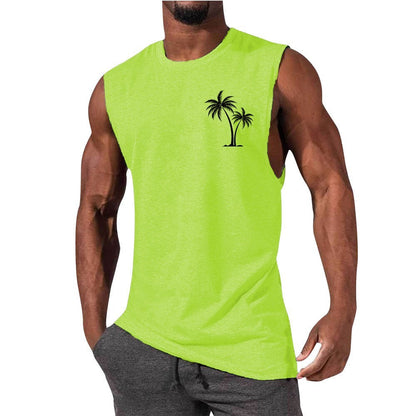 Coconut Tree Embroidery Men’s Muscle Tank – Beach Fitness Vest | S–L