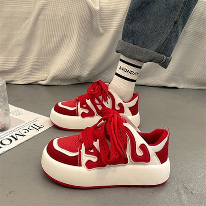Chaussures de sport décontractées, style rétro rouge, polyvalentes, design montantes, pour la rue