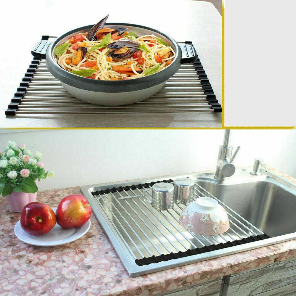 Roll-Up Dish Drying Rack – Stainless Steel Sink Drainer Mat