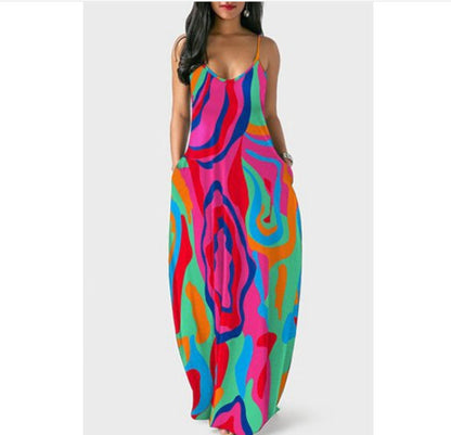 Vestido con tirantes frescos de verano, estampado digital estilo cara abstracta, elegante vestido de calle