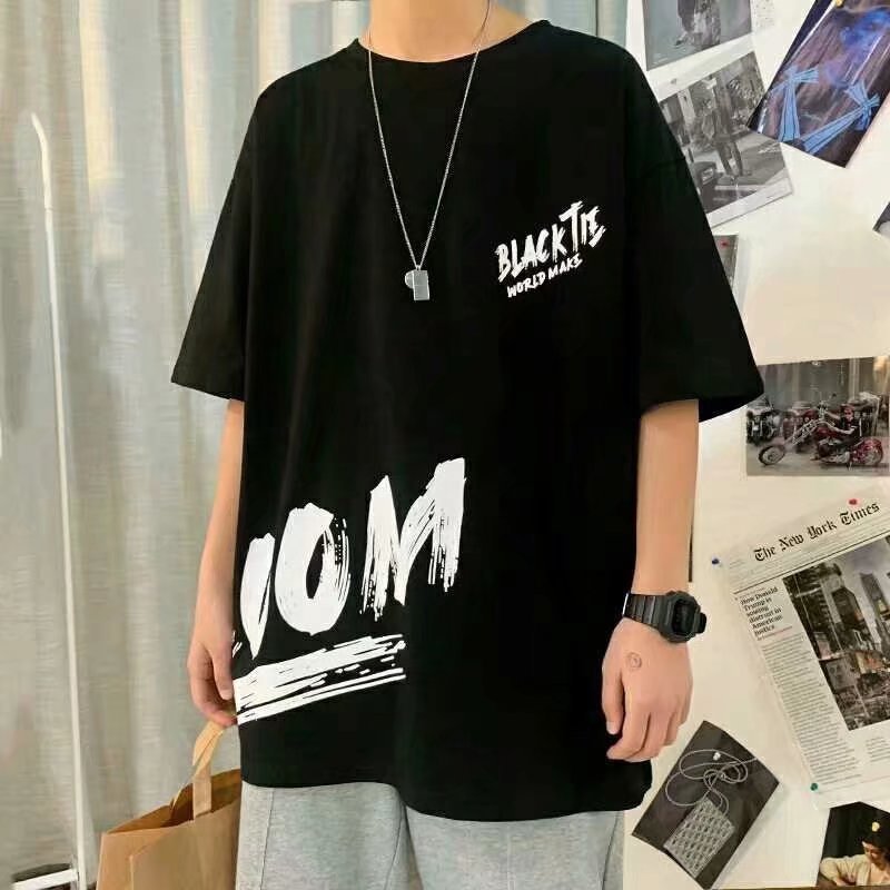 Men’s Letter Print Loose T-Shirt – Polyester | S–5XL