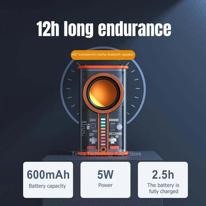 K07 Enceinte Bluetooth sans fil transparente Mecha, lumière sonore, rythme, subwoofer TWS Stéréo, centre de musique Cyberpunk, appel mains libres