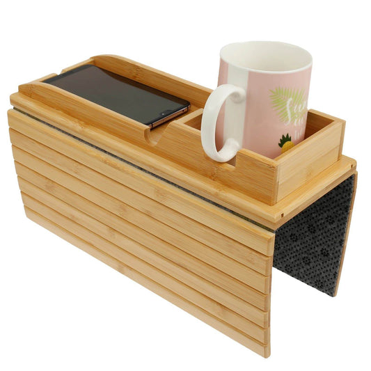 Plateau porte-gobelet pliable en bois pour accoudoir de canapé