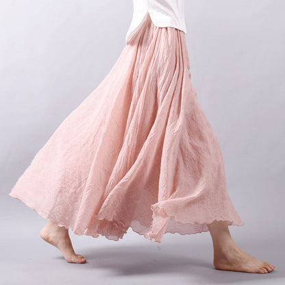 Mori Girl Art Plus Size Cotton And Linen Skirt Elastic Waist Linen A-line Skirt