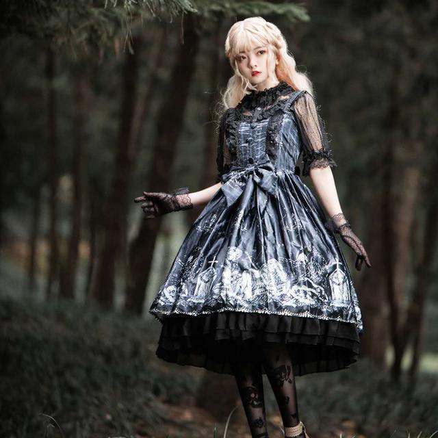 Vestido Lolita JSK Tomb Prisoner Girl Vestido JSK gótico oscuro Vestido de fiesta de princesa victoriana vintage oscuro Vestido lolita sin mangas