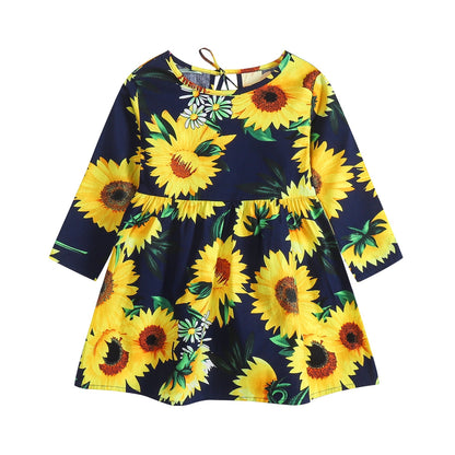 Robe en coton à manches longues à motif floral pour enfants