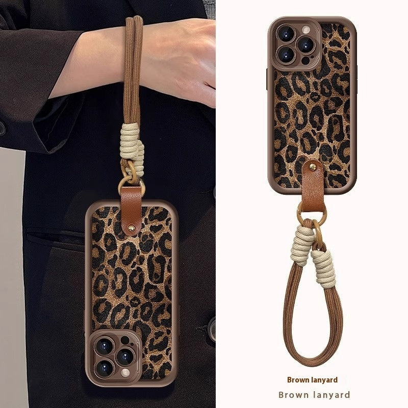 Leopard Print Lanyard Silicone iPhone Case