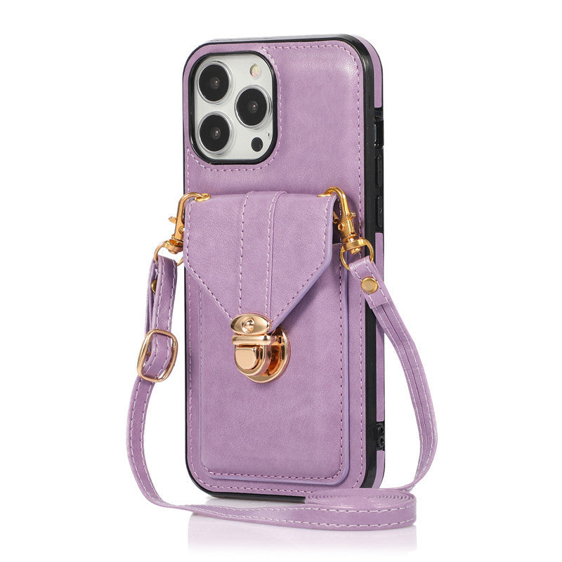 Faux Leather Crossbody Lanyard iPhone Case – Card Slot Diagonal Strap | iPhone 6–13