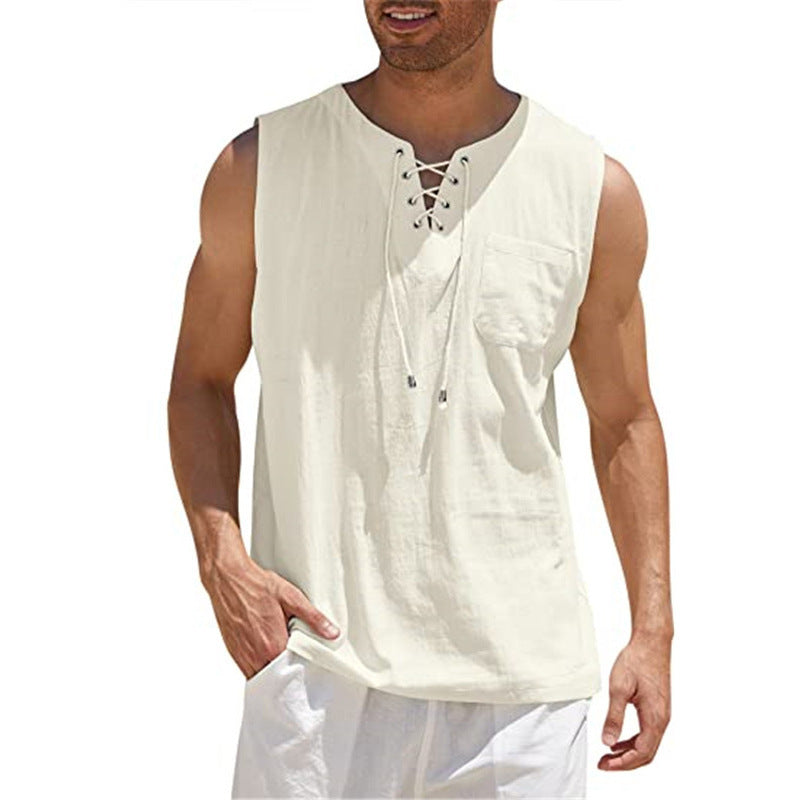 Men’s Summer Tank Vest – Shirt Collar Tie Short Sleeve T-Shirt | Multiple Colors