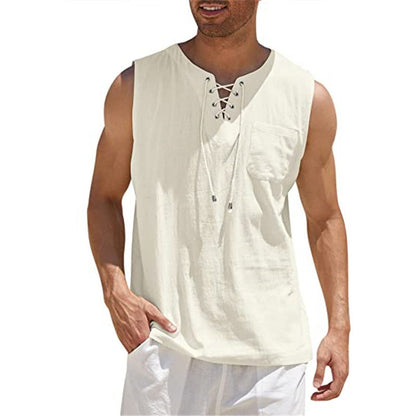 Men’s Summer Tank Vest – Shirt Collar Tie Short Sleeve T-Shirt | Multiple Colors