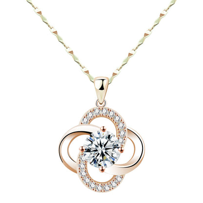 Collar de Plata de Ley 925 Bañado en Oro Rosa de 18k Collar de Trébol para Mujer Cadena de Clavícula para Regalo de Cumpleaños o San Valentín de Novia