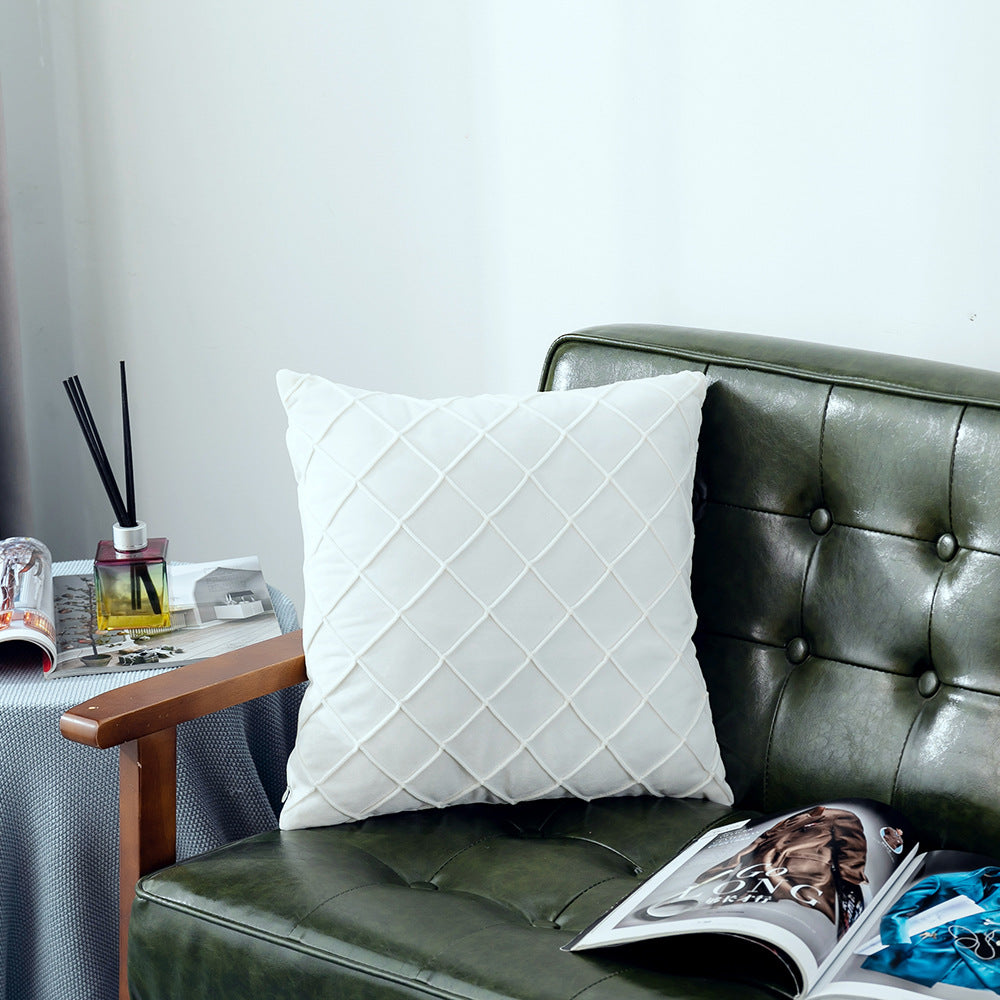 Taie d'oreiller en velours de couleur unie à carreaux, pour canapé, chevet, coussin en peluche courte