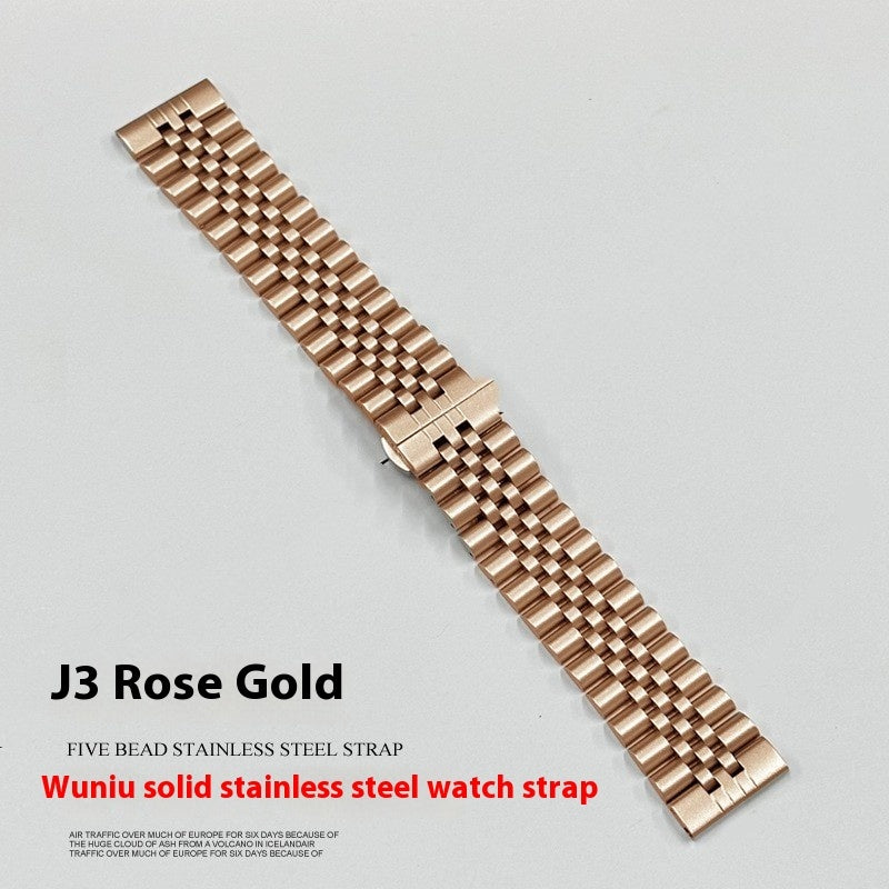 Five-bead Cow Ring Solid Stainless Steel Strap