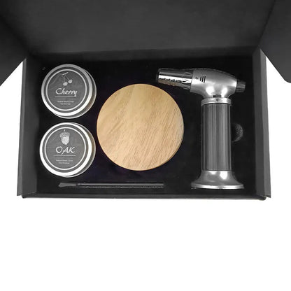 Coffret Cadeau Infuseur de Boissons Bourbon Professionnel | Kit Cocktail Aromatique de Luxe avec Copeaux de Bois | Ensemble d'Assaisonnement de Spiritueux en Chêne Sculpté à la Main avec Torche
