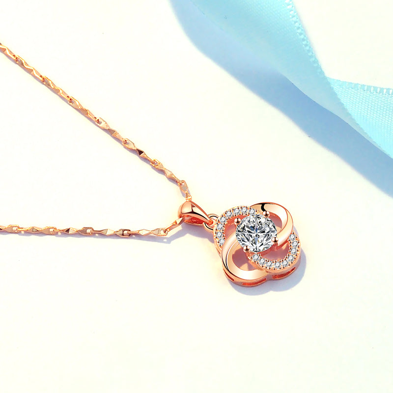 Collar de Plata de Ley 925 Bañado en Oro Rosa de 18k Collar de Trébol para Mujer Cadena de Clavícula para Regalo de Cumpleaños o San Valentín de Novia