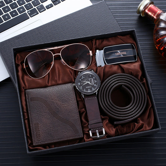Portefeuille Ceinture Lunettes Montre 4 pièces Cadeau d'affaires