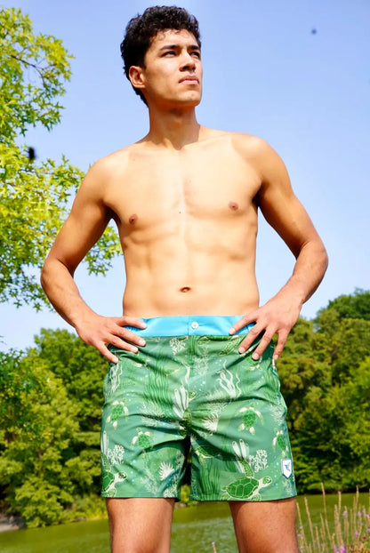 Men's La Tortuga Turtle Print Swim Shorts — Recycled Performance