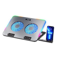 RGB Metal Laptop Cooling Pad – Dual Fan, 7 Heights & Phone Holder
