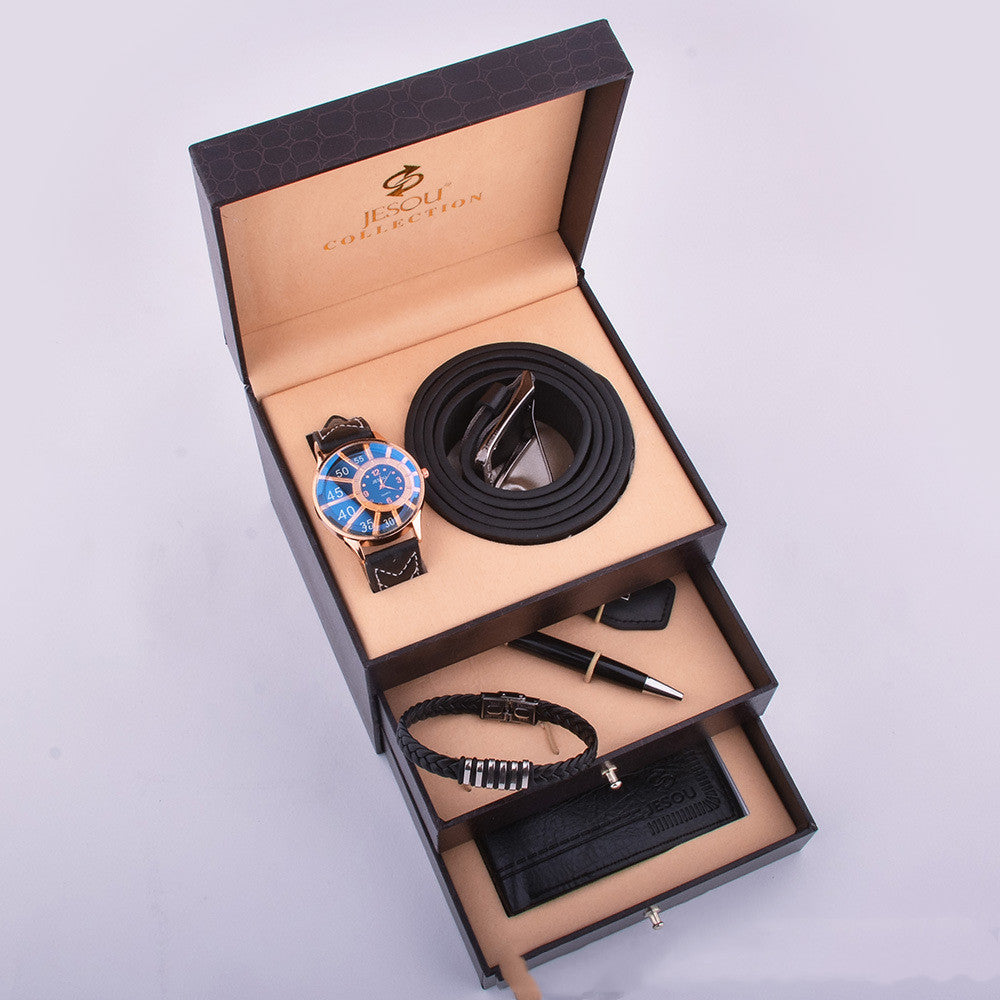 Coffret Cadeau Affaires Montre Ceinture Portefeuille Bracelet en Cuir Haut de Gamme Homme Boîte Cadeau Créative d'Anniversaire