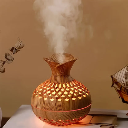Wood Grain USB Humidifier – Essential Oil Diffuser & Lamp for Desk or Bedroom