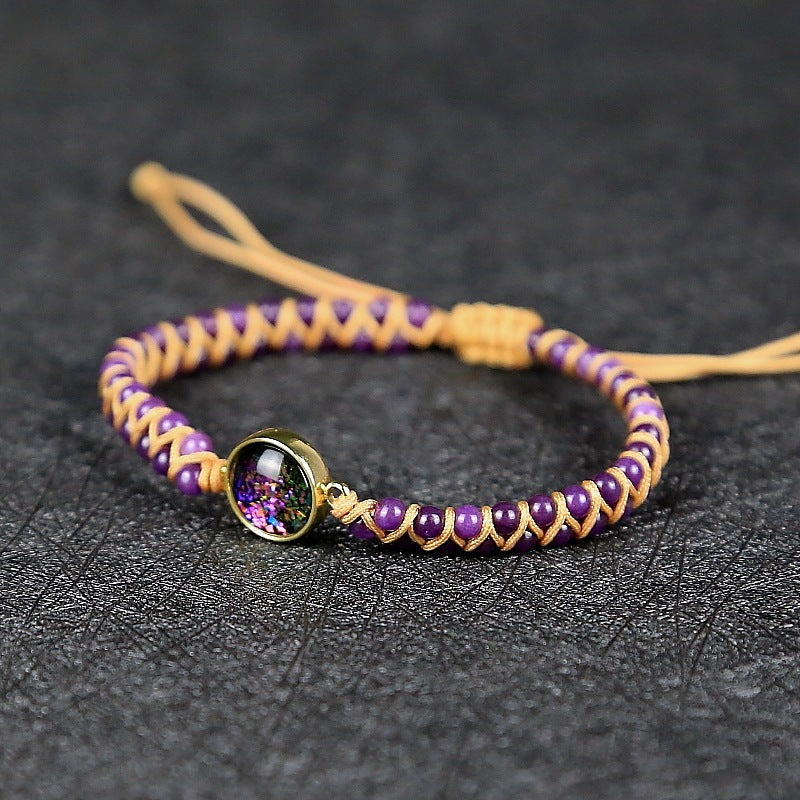 Bracelet de yoga tressé en pierre naturelle violette « Univers étoilé »