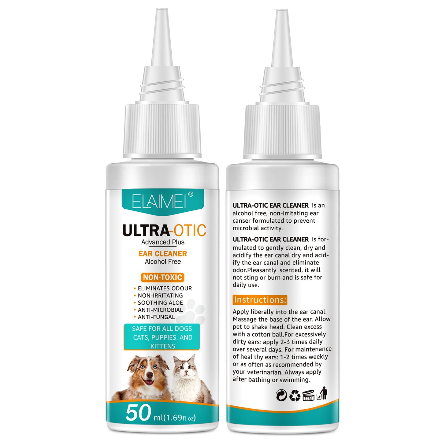 Nettoyant auriculaire pour animaux de compagnie – Solution de nettoyage douce pour chiens et chats | Élimine le cérumen, les acariens et prévient les infections