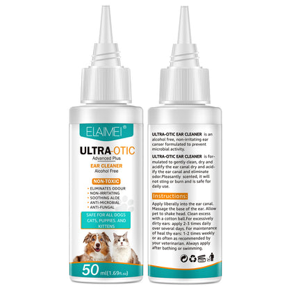 Nettoyant auriculaire pour animaux de compagnie – Solution de nettoyage douce pour chiens et chats | Élimine le cérumen, les acariens et prévient les infections