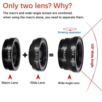 3-in-1 Smartphone Camera Lens Kit with Fisheye and Wide Angle