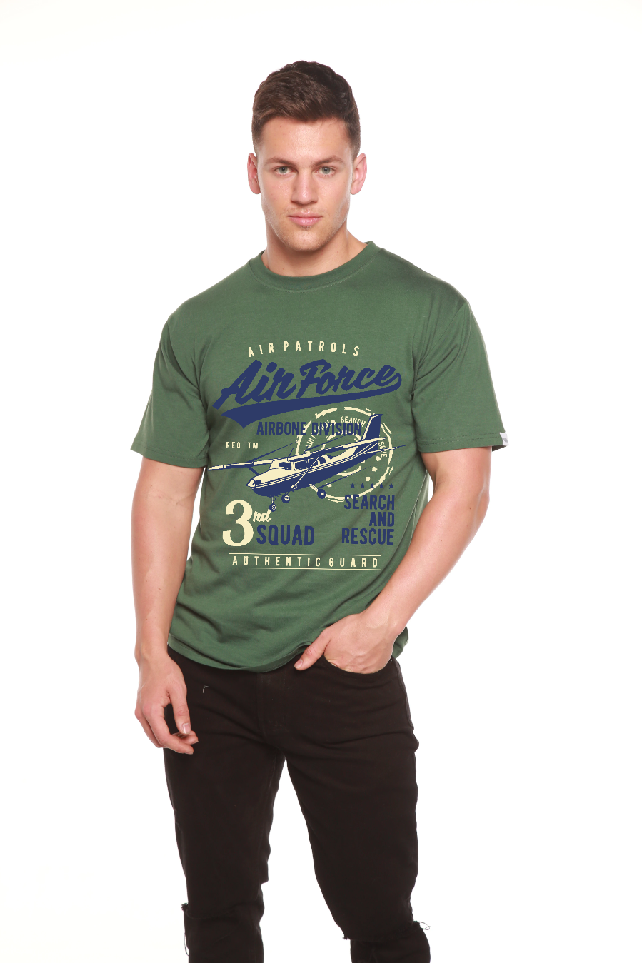 T-shirt graphique à manches courtes en viscose de bambou et coton biologique pour homme Air Force