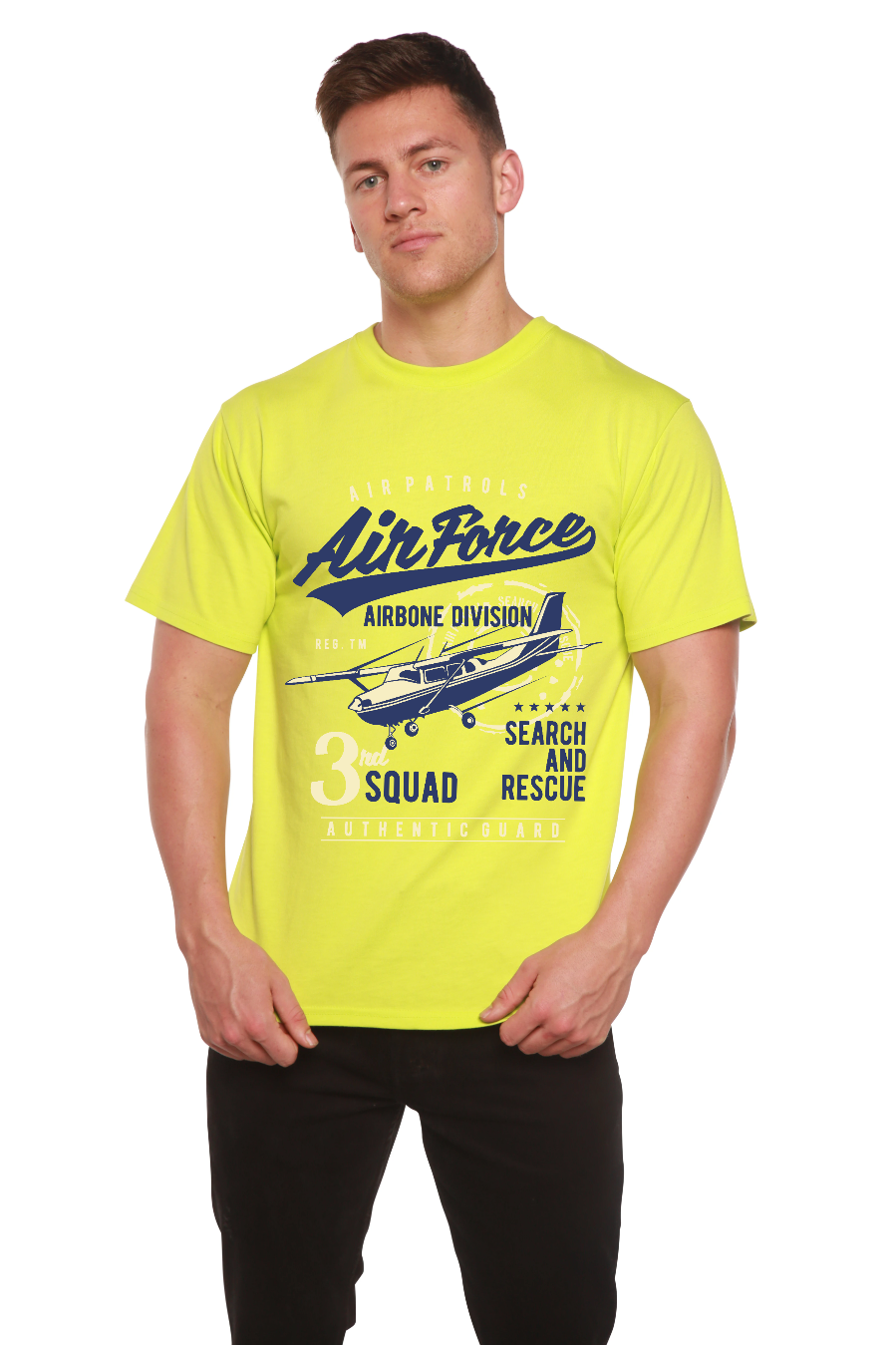 T-shirt graphique à manches courtes en viscose de bambou et coton biologique pour homme Air Force