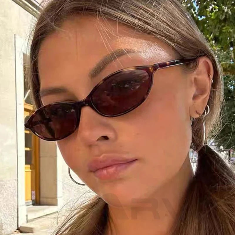 Leopard Brown Oval Sunglasses | Retro UV Protection Small Frame Eyewear for Women