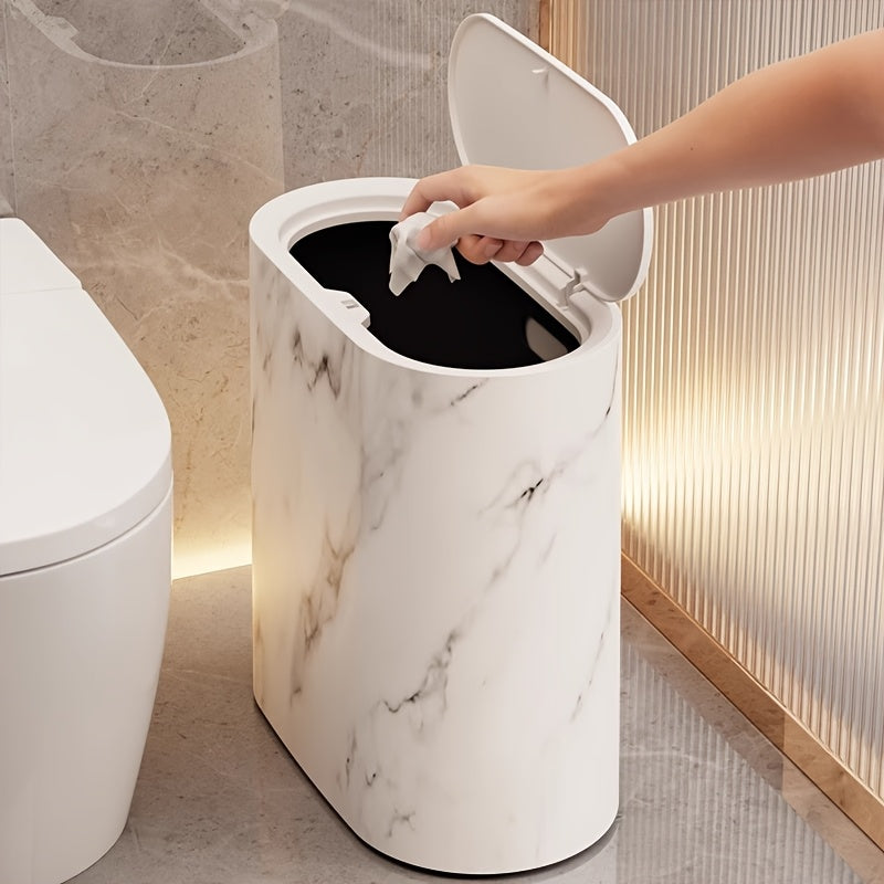 Cubo de Basura de Mármol para Baño con Tapa, Papelera de Cocina Pequeña Ovalada
