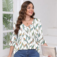 Printed Shirt V-neck Floral Flared Half Sleeve Top
