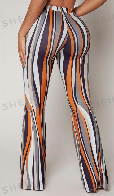 Pantalones acampanados de tiro alto a rayas