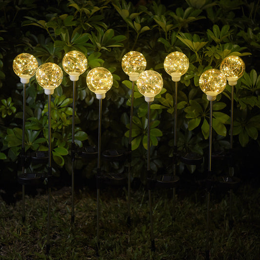 Lámpara solar LED de jardín con forma de bola, poste de acero inoxidable, luminosa, para paisajes.