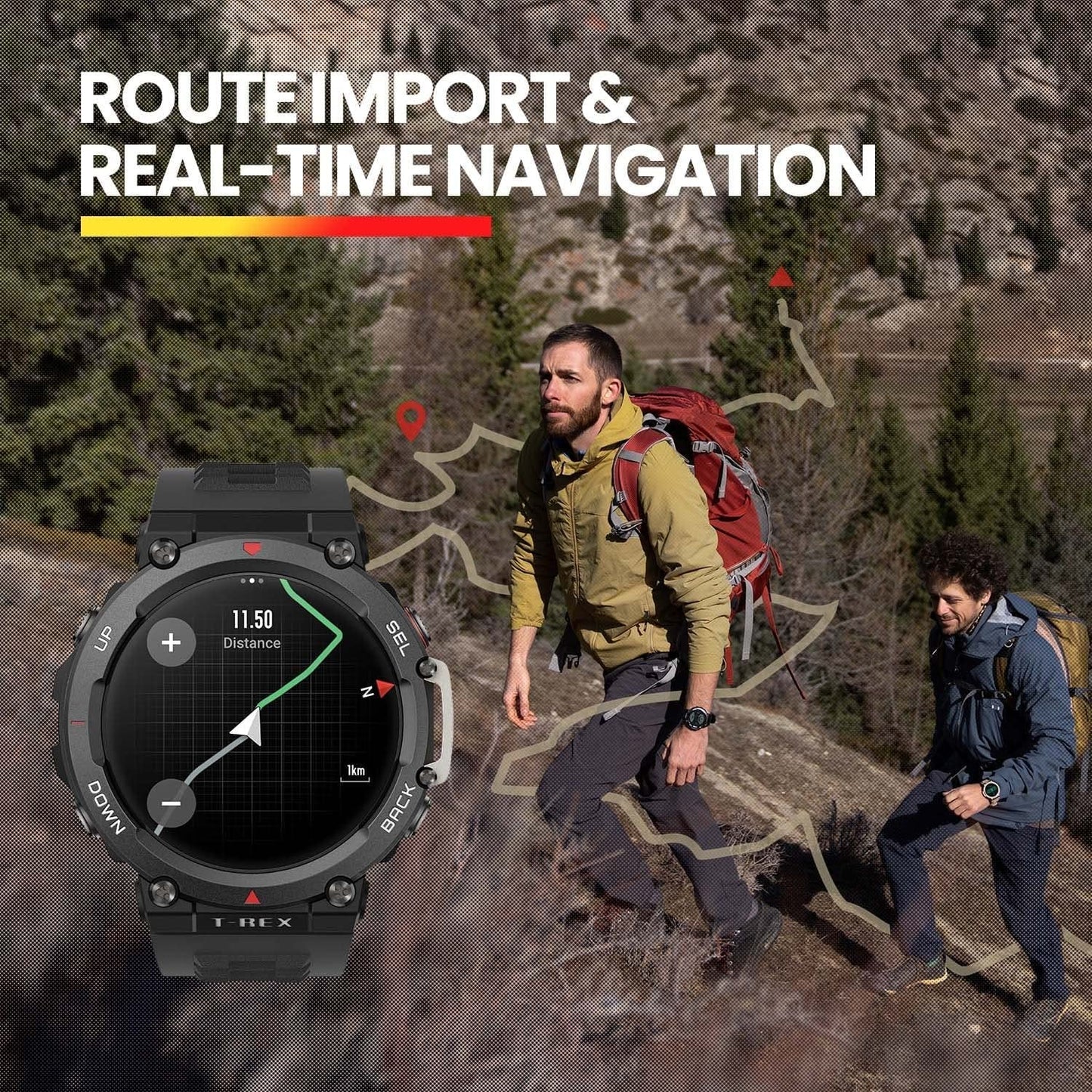 Montre intelligente Amazfit T Rex 2, importation d'itinéraire bi-bande T Rex 2, 150 modes sportifs intégrés