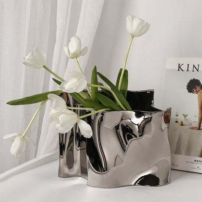 Ceramic Silver Vase Electroplating Light Luxury Flower