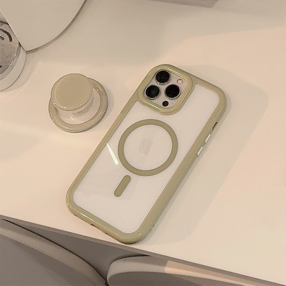 Magnetic Bracket iPhone Case – Solid Color Acrylic with MagSafe-Style Stand | iPhone 11–16