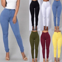 Casual Pants For Women High Waist Stretch Slim Trouser Skinny Candy Color Jeans